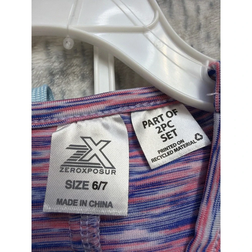 ZeroXposur Girls 2PC Active Set Back Knot Tank Top Shorts Pink Space Dye 6/7‎